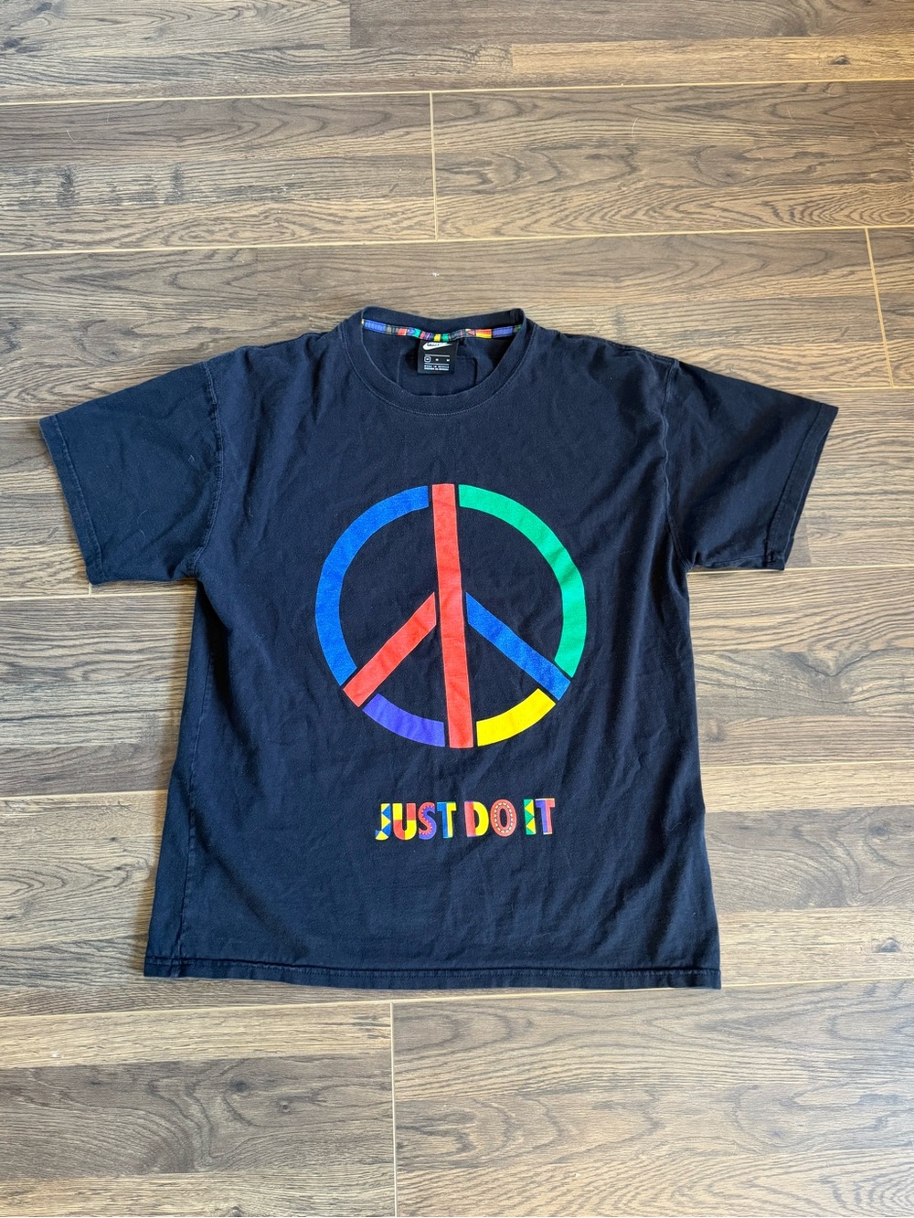 Nike Vintage Peace Sign Just Do It Graphic T-Shirt Medium Black Retro Y2k